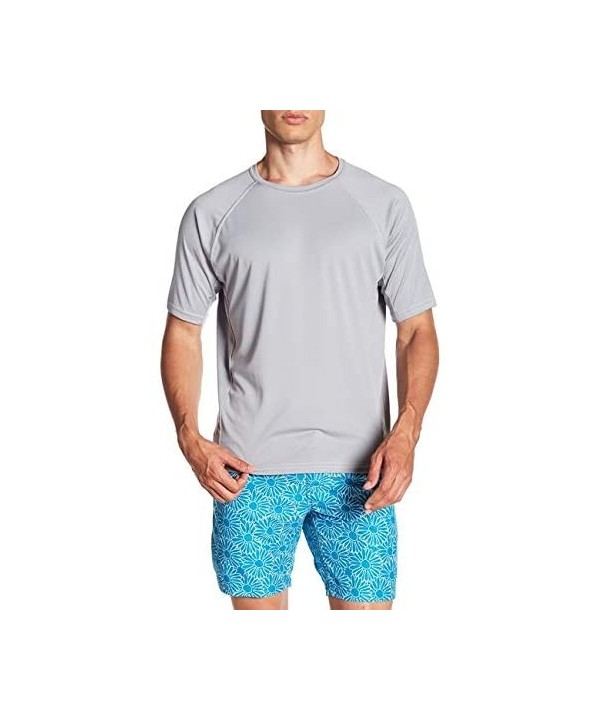 Men's UPF 50+ Swim Shirt - Short Sleeve Quick Dry Rashguard - Grey / White Stitching - CA187EHR9AA $14.91-Rash Guards