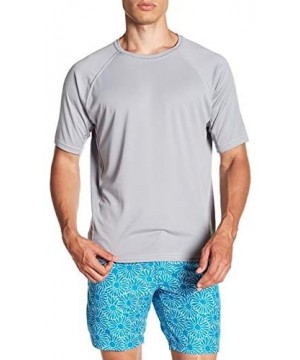 Men's UPF 50+ Swim Shirt - Short Sleeve Quick Dry Rashguard - Grey / White Stitching - CA187EHR9AA $14.91-Rash Guards