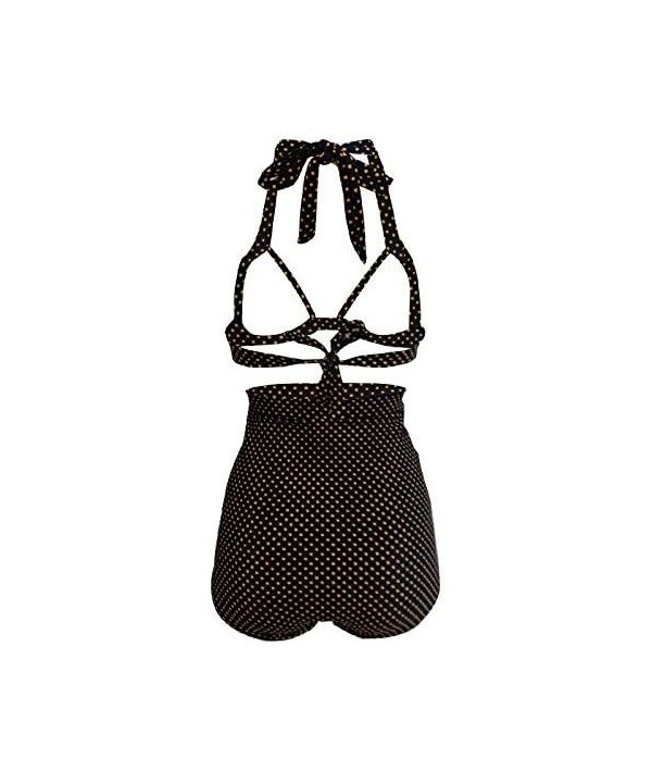 Women's Vintage Polka Dot High Waisted Bathing Suits Bikini Set - Black Dots - CT18TQKOLR2 $24.15-Sets