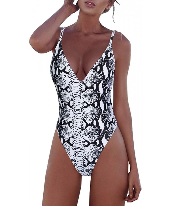 Women's One Piece Tummy Control V Neck Backness Swimsuits Bathing Suit Swimwear Beachwear - 01_white Snake - CD19707ZULS $18....