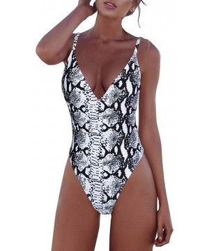 Women's One Piece Tummy Control V Neck Backness Swimsuits Bathing Suit Swimwear Beachwear - 01_white Snake - CD19707ZULS $18....