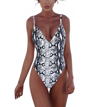 Women's One Piece Tummy Control V Neck Backness Swimsuits Bathing Suit Swimwear Beachwear - 01_white Snake - CD19707ZULS $18....