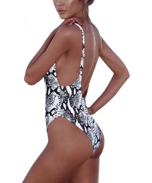 Women's One Piece Tummy Control V Neck Backness Swimsuits Bathing Suit Swimwear Beachwear - 01_white Snake - CD19707ZULS $18....