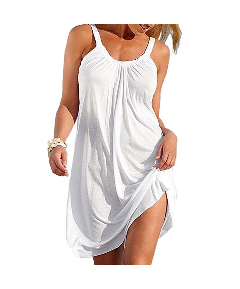 Women Loose Dresses for Summer Mini Cotton Spaghetti Strap Dress Casual Sundress Bathing Suit - White - C518W7RCUWI $19.15-Co...