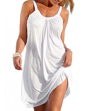 Women Loose Dresses for Summer Mini Cotton Spaghetti Strap Dress Casual Sundress Bathing Suit - White - C518W7RCUWI $19.15-Co...