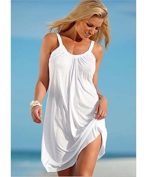 Women Loose Dresses for Summer Mini Cotton Spaghetti Strap Dress Casual Sundress Bathing Suit - White - C518W7RCUWI $19.15-Co...