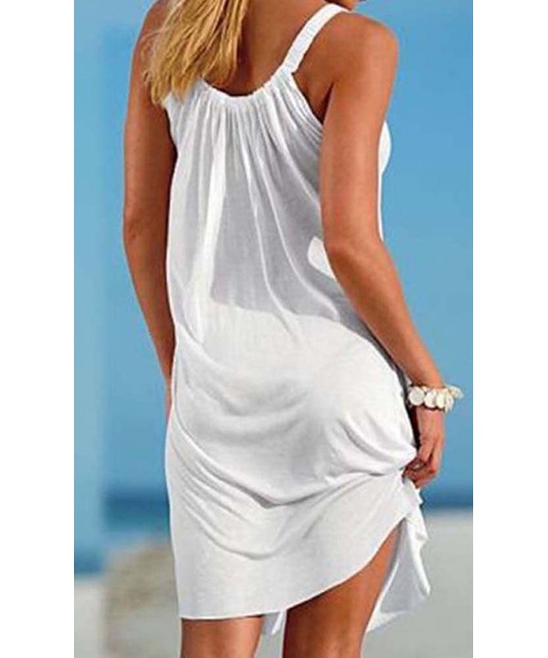 Women Loose Dresses for Summer Mini Cotton Spaghetti Strap Dress Casual Sundress Bathing Suit - White - C518W7RCUWI $19.15-Co...