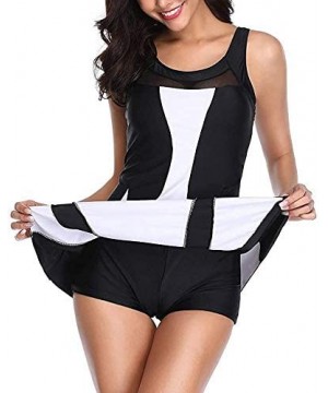 Womens 2 Piece Swimsuits Tankini Top Set with Boy Shorts Slimming Swimdress Swimwear - One-piece U Neck Black - C718OSXMIOI $...