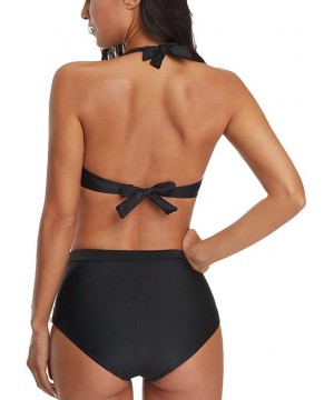 Women's High Waist Two Pieces Swimsuit Push Up Bikini Set Padded Stripe Tassel Bathing Suit - B-black - CW190O5YLMN $16.23-Sets