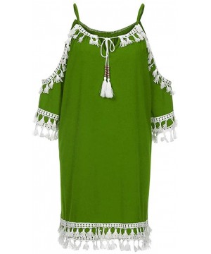 Women Off Shoulder Dress Ladies Bikini Blouse Tassel Short Cocktail Party Dresses Sundress - Green - CR18TUGDUH6 $17.55-Cover...