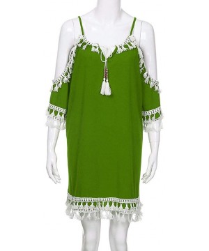 Women Off Shoulder Dress Ladies Bikini Blouse Tassel Short Cocktail Party Dresses Sundress - Green - CR18TUGDUH6 $17.55-Cover...