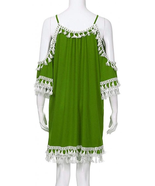 Women Off Shoulder Dress Ladies Bikini Blouse Tassel Short Cocktail Party Dresses Sundress - Green - CR18TUGDUH6 $17.55-Cover...