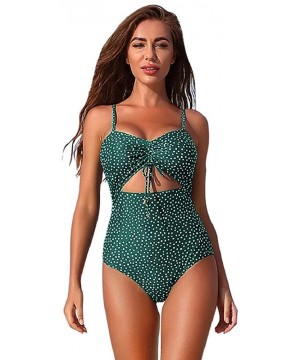 Womens One Piece Swimsuits Lace Up Cutout High Waisted Tummy Control Bathing Suits - Green1 - CR1948EI539 $27.40-One-Pieces