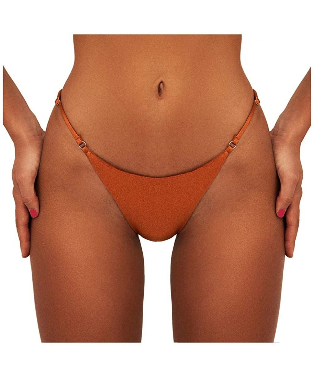 Solid Skimpy Hipster Bikini Swimsuit Bottom Adjustable Swimwear - Coffee - CE193YESDGE $12.98-Tankinis