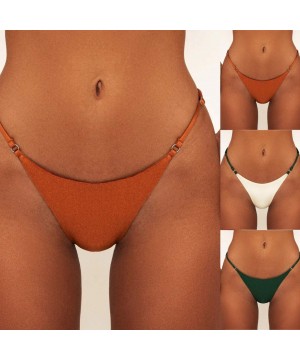 Solid Skimpy Hipster Bikini Swimsuit Bottom Adjustable Swimwear - Coffee - CE193YESDGE $12.98-Tankinis