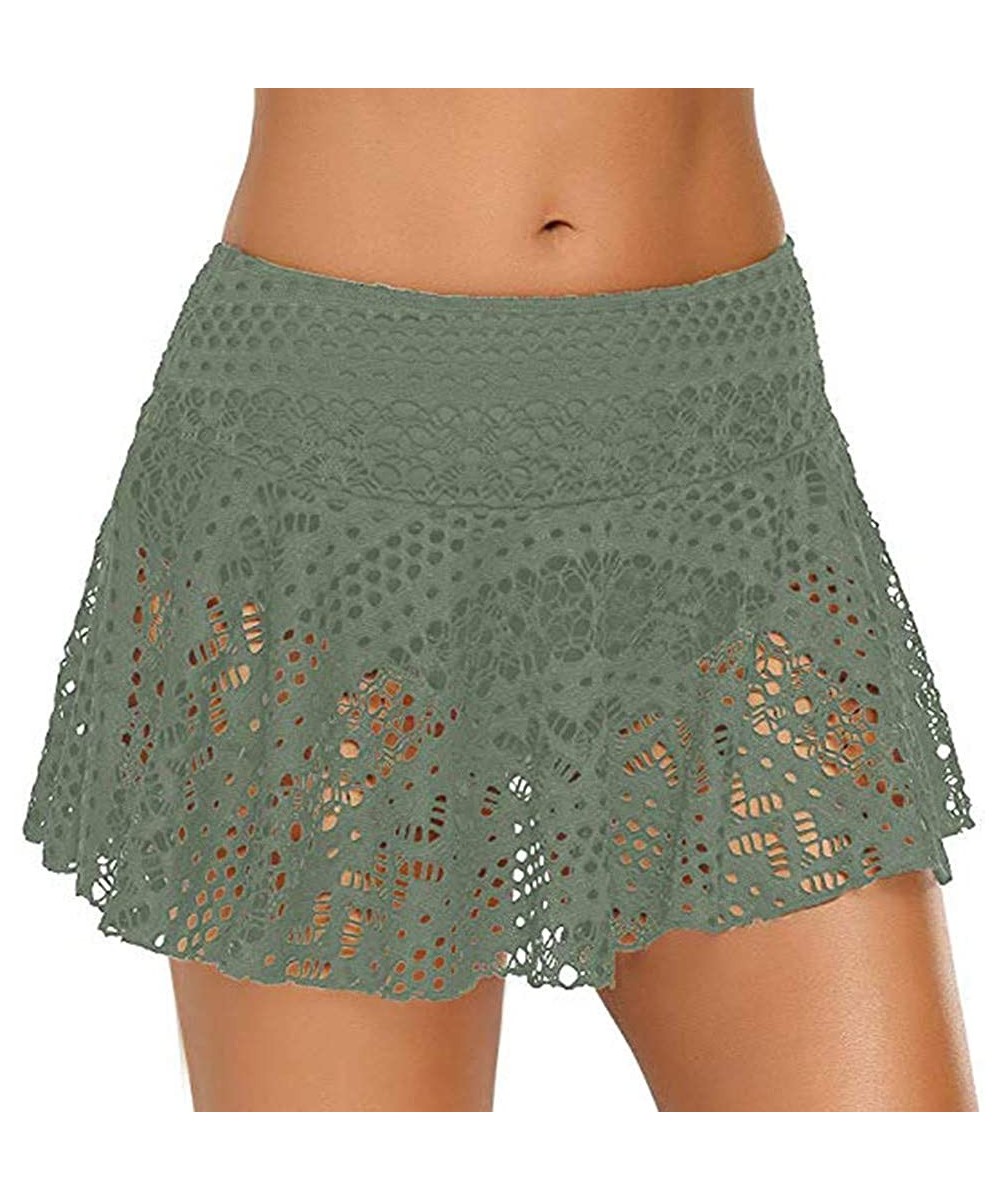 Beach Board Shorts Women- Women's Lace Crochet Skirted Bikini Bottom Swimsuit Short Skort Swim Skirt - Green - CR18RKDT2NI $1...