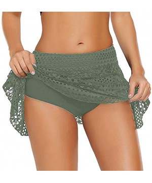 Beach Board Shorts Women- Women's Lace Crochet Skirted Bikini Bottom Swimsuit Short Skort Swim Skirt - Green - CR18RKDT2NI $1...