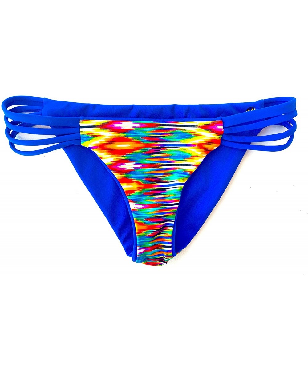 Women's Reversible Multi-Strap Bikini Bottom (El Matador) - Blue + Itkat Print - CC12MXVJA7F $55.06-Tankinis