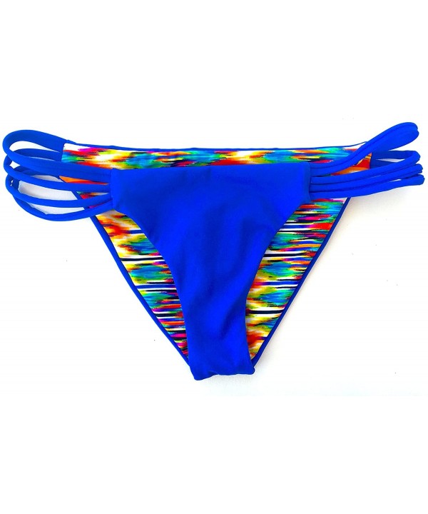 Women's Reversible Multi-Strap Bikini Bottom (El Matador) - Blue + Itkat Print - CC12MXVJA7F $55.06-Tankinis