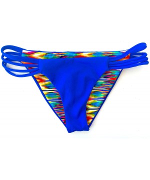 Women's Reversible Multi-Strap Bikini Bottom (El Matador) - Blue + Itkat Print - CC12MXVJA7F $55.06-Tankinis