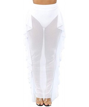 Women's Perspective Sheer Mesh Ruffle Pants Swimsuit Bikini Bottom Cover up Pants - Skirt-white - C918R0Z8WCD $8.65-Bottoms