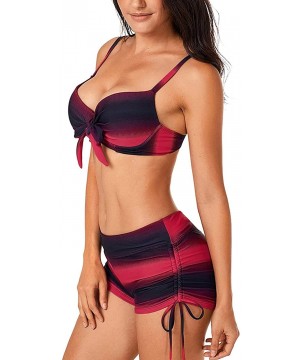 Womens Push Up Bikini Sets Swimwear with Swim Shorts - Y-red - CH1903E608G $24.75-Sets