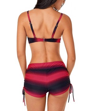 Womens Push Up Bikini Sets Swimwear with Swim Shorts - Y-red - CH1903E608G $24.75-Sets