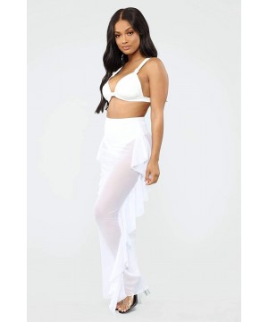 Women's Perspective Sheer Mesh Ruffle Pants Swimsuit Bikini Bottom Cover up Pants - Skirt-white - C918R0Z8WCD $8.65-Bottoms