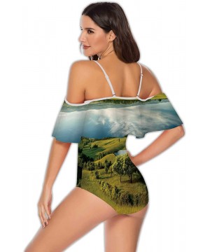 Sacral Chakra-Womens Flounce Off-Shoulder One-Piece Swimsuits Bathing Suit S - Multi 21 - C6199E4MKDN $32.23-One-Pieces