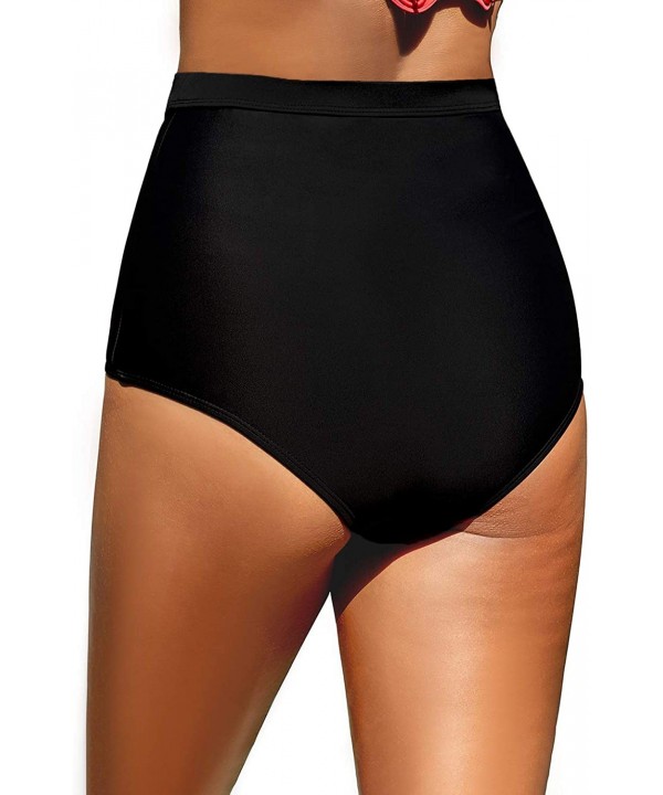 Women High Waisted Bikini Bottoms Ruched Swim Brief Short Tankinis - Black-h - CP193MW268C $12.62-Tankinis