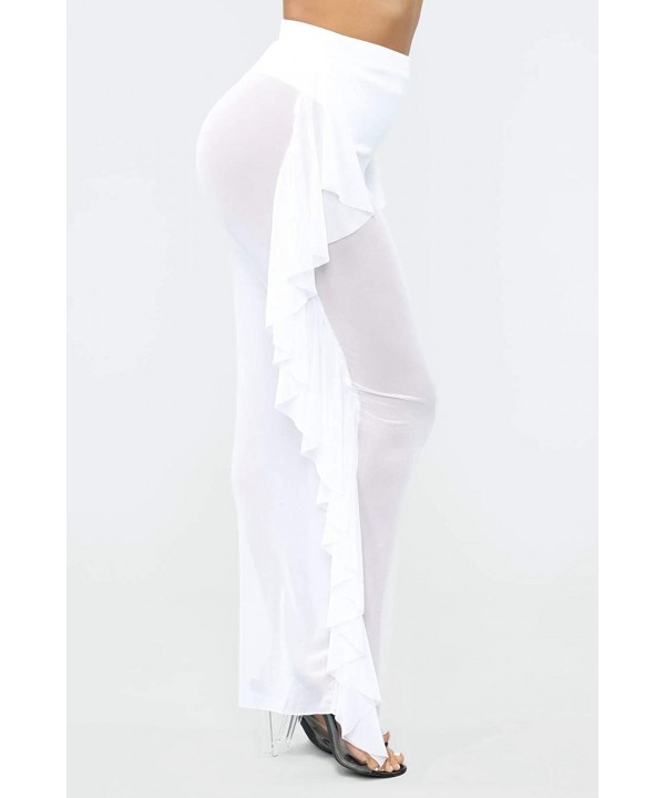 Women's Perspective Sheer Mesh Ruffle Pants Swimsuit Bikini Bottom Cover up Pants - Skirt-white - C918R0Z8WCD $8.65-Bottoms