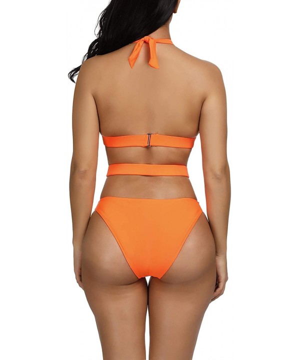 Women's Sexy Bandage Criss Cross One Piece Cutout Halter Monokini Swimsuit Bathing Suit Swimwear - Orange - CT12OCKQLR6 $17.4...