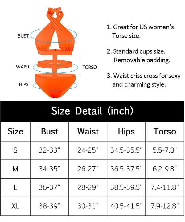 Women's Sexy Bandage Criss Cross One Piece Cutout Halter Monokini Swimsuit Bathing Suit Swimwear - Orange - CT12OCKQLR6 $17.4...