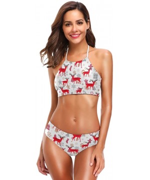 Rubber Ducks Women's Sexy Bikini Swimsuit Set Halter Bathing Suit Swimwear Beachwear - Red Reindeer - CE18QHOCLMS $32.77-Sets