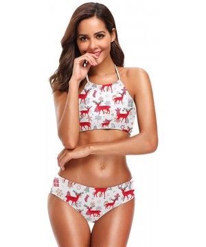 Rubber Ducks Women's Sexy Bikini Swimsuit Set Halter Bathing Suit Swimwear Beachwear - Red Reindeer - CE18QHOCLMS $32.77-Sets