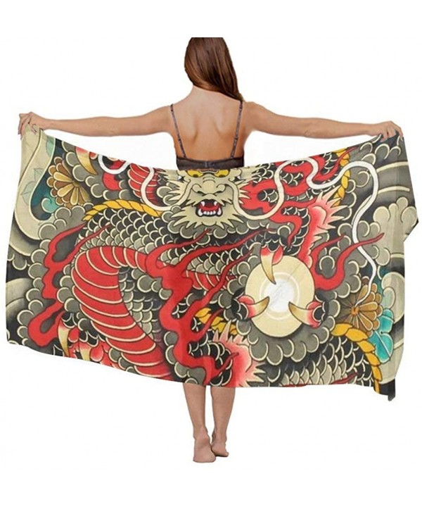 Women's Swimwear Cover Ups- Summer Vacation Beach Sarong Soft Shawl Wrap - Red Chinese Dragon Dragon Ball Artwork - C719C6NIM...