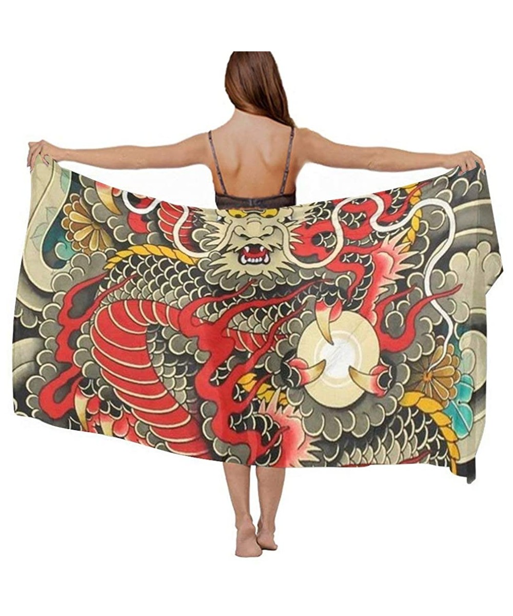 Women's Swimwear Cover Ups- Summer Vacation Beach Sarong Soft Shawl Wrap - Red Chinese Dragon Dragon Ball Artwork - C719C6NIM...