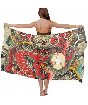 Women's Swimwear Cover Ups- Summer Vacation Beach Sarong Soft Shawl Wrap - Red Chinese Dragon Dragon Ball Artwork - C719C6NIM...