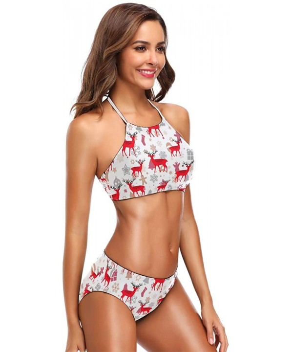 Rubber Ducks Women's Sexy Bikini Swimsuit Set Halter Bathing Suit Swimwear Beachwear - Red Reindeer - CE18QHOCLMS $32.77-Sets