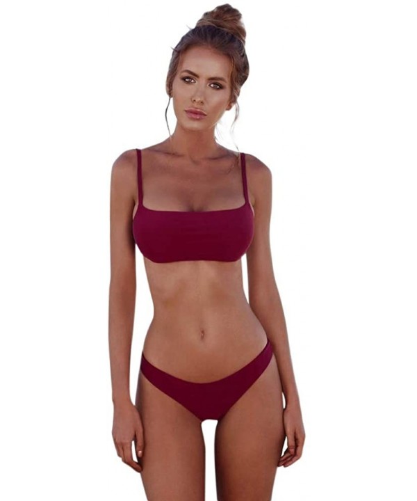 Women's Swimwear Bandeau Bandage Bikini Set Push-ups Brazilian Swimwear Beachwear Swimwear - Winered - CN18SAAURKC $17.05-One...