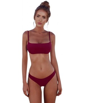 Women's Swimwear Bandeau Bandage Bikini Set Push-ups Brazilian Swimwear Beachwear Swimwear - Winered - CN18SAAURKC $17.05-One...