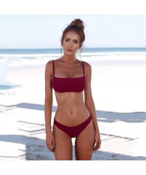 Women's Swimwear Bandeau Bandage Bikini Set Push-ups Brazilian Swimwear Beachwear Swimwear - Winered - CN18SAAURKC $17.05-One...