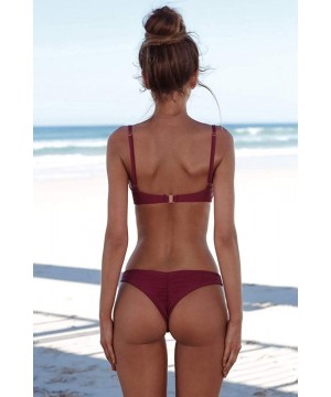 Women's Swimwear Bandeau Bandage Bikini Set Push-ups Brazilian Swimwear Beachwear Swimwear - Winered - CN18SAAURKC $17.05-One...