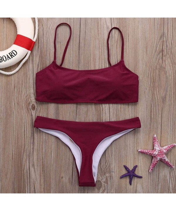 Women's Swimwear Bandeau Bandage Bikini Set Push-ups Brazilian Swimwear Beachwear Swimwear - Winered - CN18SAAURKC $17.05-One...