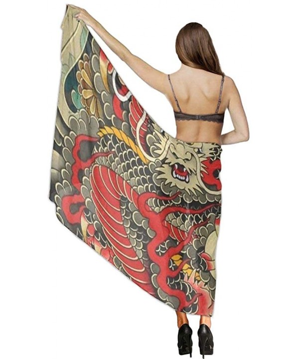 Women's Swimwear Cover Ups- Summer Vacation Beach Sarong Soft Shawl Wrap - Red Chinese Dragon Dragon Ball Artwork - C719C6NIM...