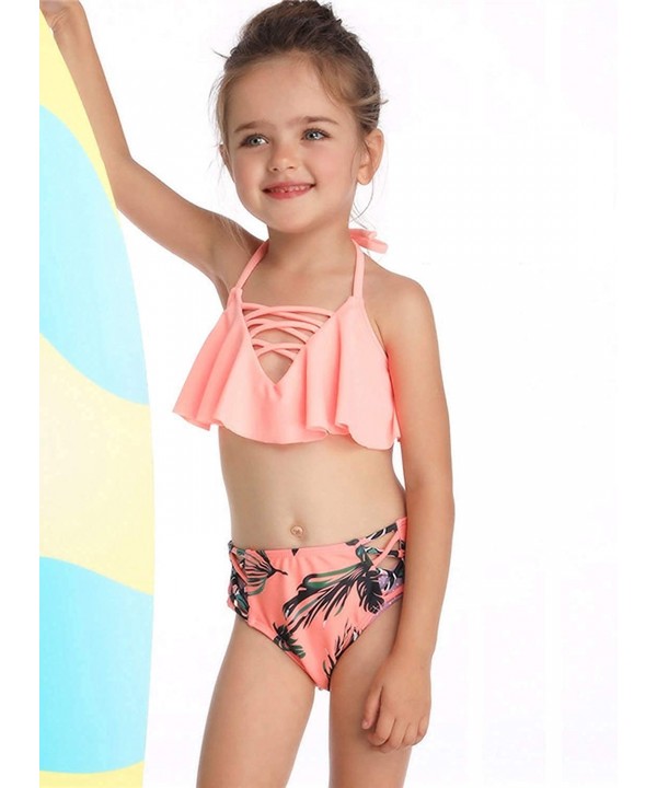 Girls Swimsuit Two Pieces Bikini Set Tassel Falbala Matching Swimwear Bathing Suits - Orange - CX18M6GL5NM $20.76-Sets