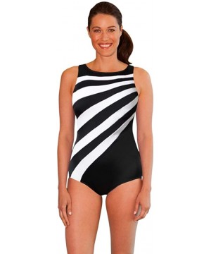 Chlorine Resistant Black and White Spliced Color Block High Neck One Piece Swimsuit - CF18A3AGYLU $31.19-One-Pieces