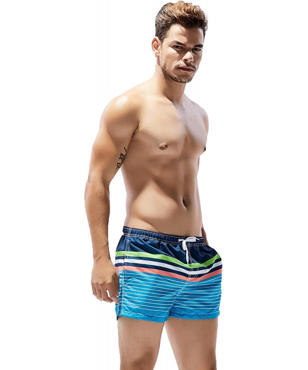 Men's Swim Trunks Quick Dry 3D Printed Beach Shorts with Pockets - 71305 Blue Stripe - CU18U3RH4ZE $26.65-Trunks