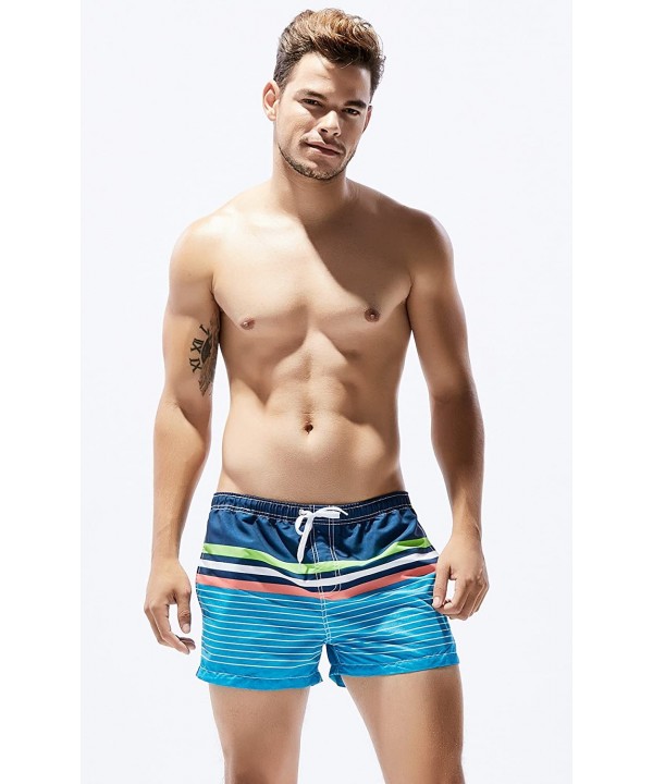 Men's Swim Trunks Quick Dry 3D Printed Beach Shorts with Pockets - 71305 Blue Stripe - CU18U3RH4ZE $26.65-Trunks