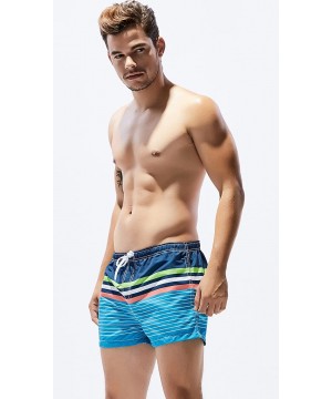 Men's Swim Trunks Quick Dry 3D Printed Beach Shorts with Pockets - 71305 Blue Stripe - CU18U3RH4ZE $26.65-Trunks